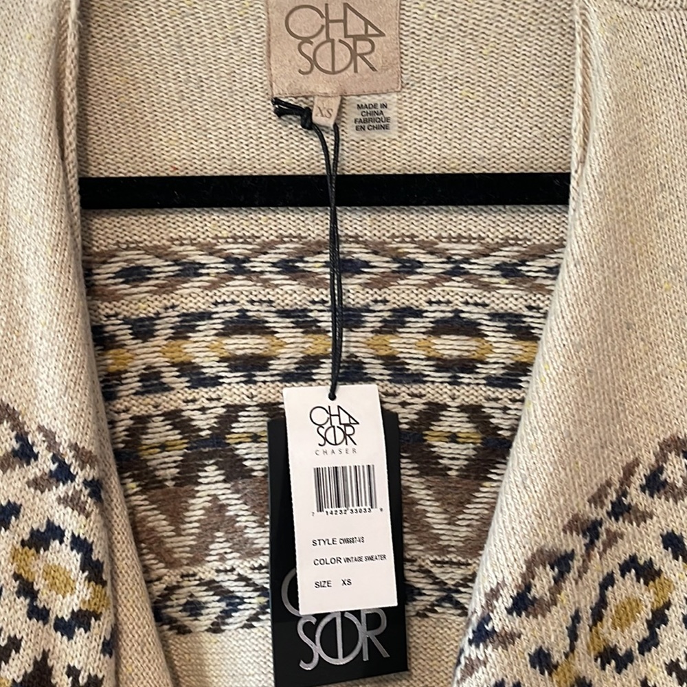 CHASER BOHO TRIBAL PRINT OPEN FRONT DRAPED SOUTHWEST CARDIGAN **NWT** - Picture 5 of 12